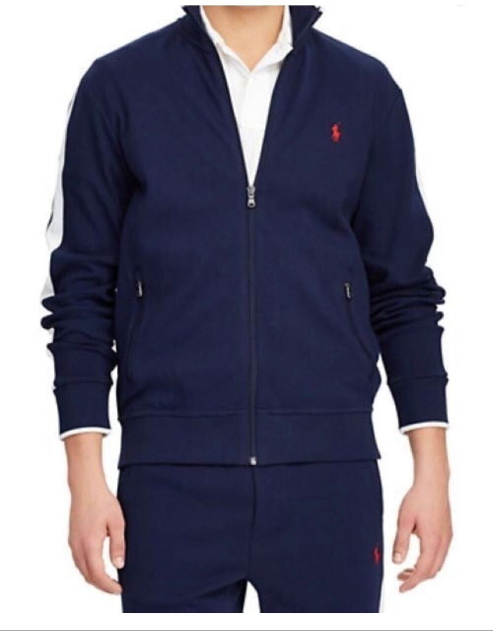 Polo Ralph Lauren full-zip track jacket white side stripes and a red embroidered